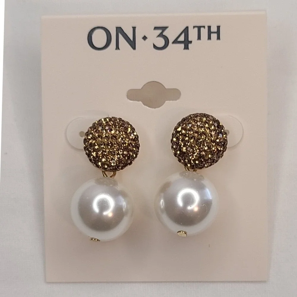 ON‎ 34TH Women's Imitation Pearl Rhinestone Statement Earrings